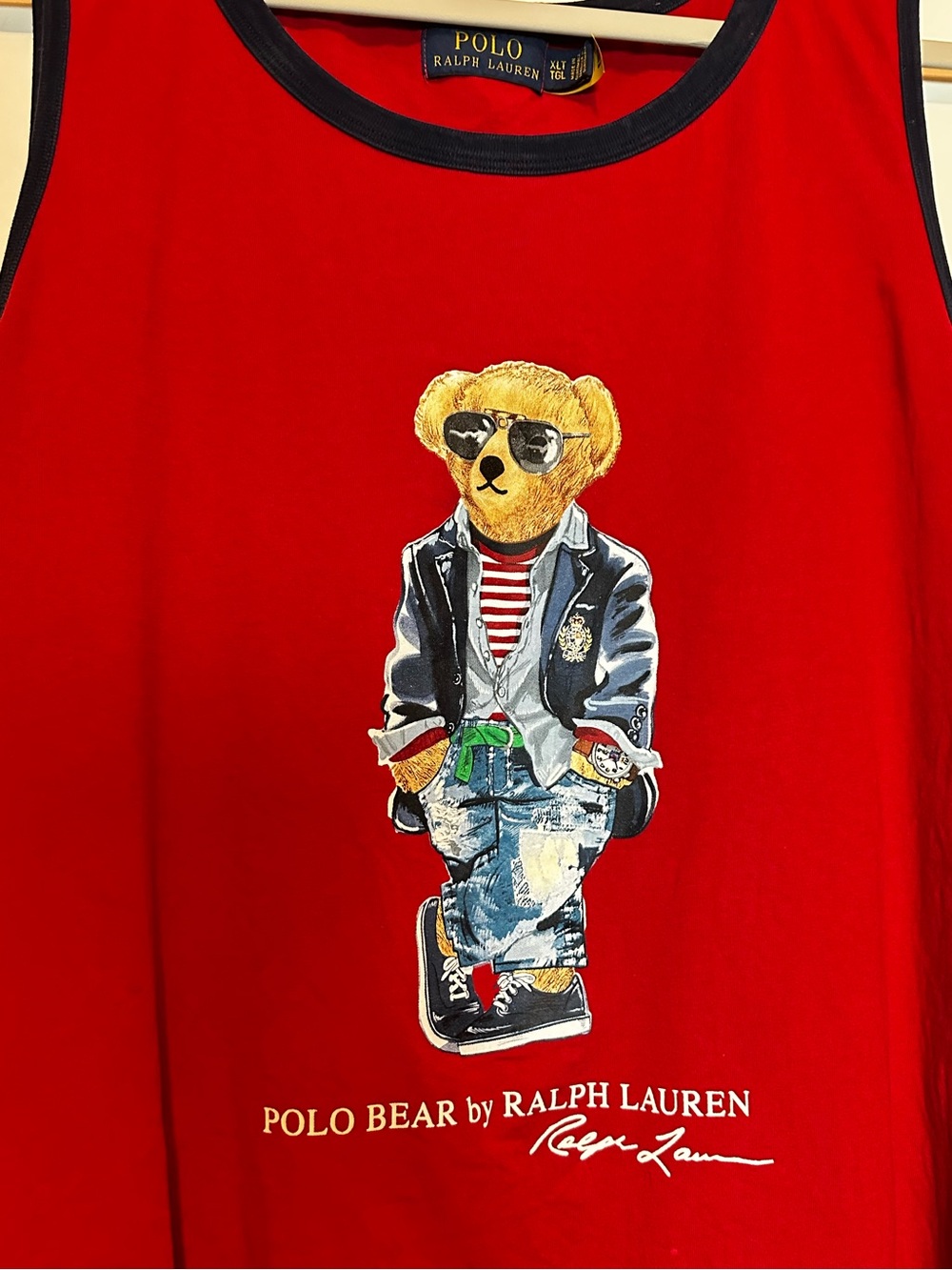 Polo Ralph Lauren Men's Red Polo Bear Graphic Cotton Ringer Tank Top XLT - Picture 11 of 12